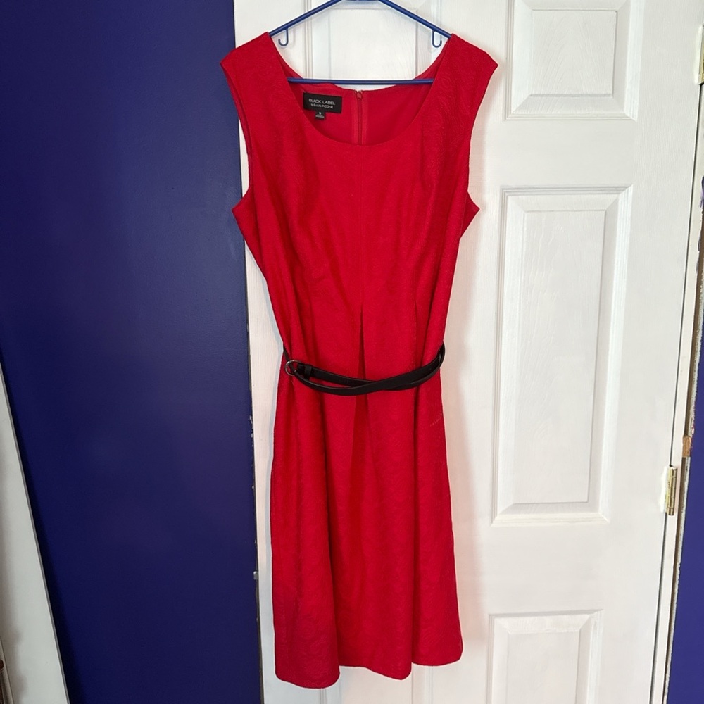 Evan Picone Red Midi Dress with Black Belt